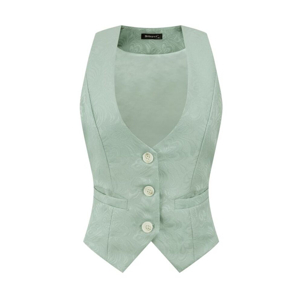 Suit Vest Button Up Jacquard Steampunk Waistcoat Light Green